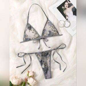 Butterfly 🦋 Embroidery Mesh Lingerie Set Grey M(6) NWT Lace Sexy